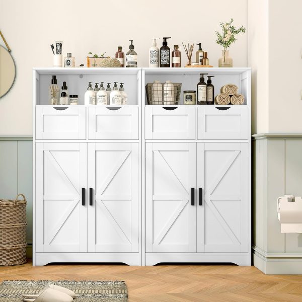 Bathroom , Storage  with 2 Doors & 2 Drawers, Bathroom Floor  with Adjustable Shelf, Freestanding Storage Organizer for Living Room, Hallway, White - Image 8