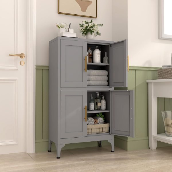 Bathroom Floor Storage ,Metal Kitchen Pantry  with Doors and Shelves, Floor s for Bathroom Storage for Living Room,Grey - Image 4