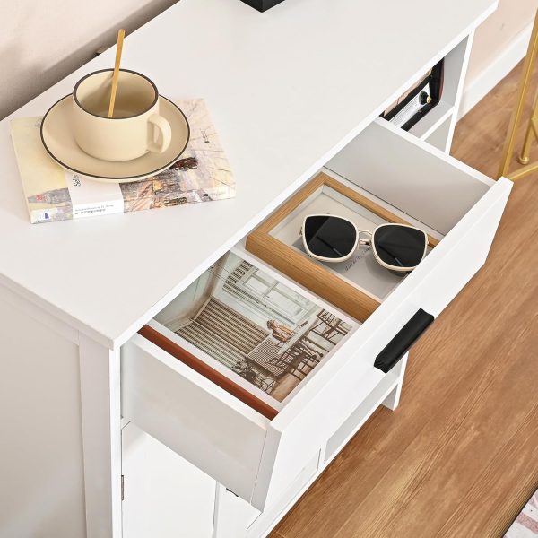 Bathroom , Floor Storage  with Doors and Shelves, Coffee Bar  with Drawer, Modern Organizer  for Living Room, Bathroom, Kitchen, White - Image 5