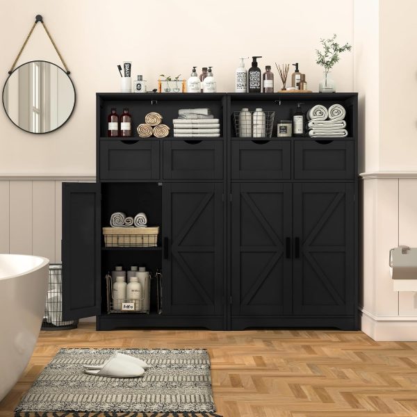 Bathroom , Floor  with 2 Doors & 2 Drawers, Bathroom Storage  with Adjustable Shelf, Freestanding  Storage Organizer for Living Room, Hallway, Black - Image 2