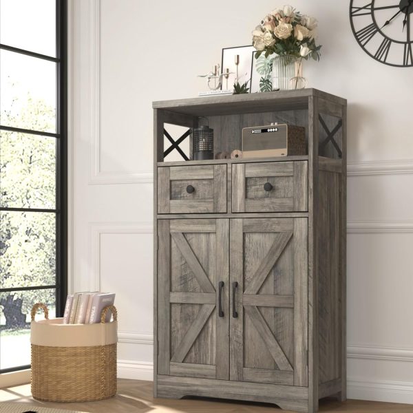 Storage  with Drawers and Shelf, Freestanding Kitchen Pantry Storage , Floor Storage  Hutch Cupboard for Kitchen, Living Room, Home Office, Rustic Grey