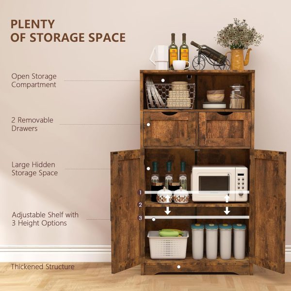 Storage  with 2 Adjustable Drawers & 2 Barn Doors, Floor , Freestanding Cupboard with Adjustable Shelf, for Living Room, Home Office, Kitchen, Rustic Brown - Image 5