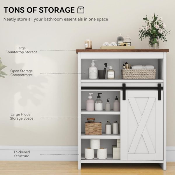 Bathroom Floor  with Doors, Bathroom Storage  with Sliding Barn Door and Adjustable Shelves for Bathroom, Living Room, Entryway, Kitchen??White - Image 4