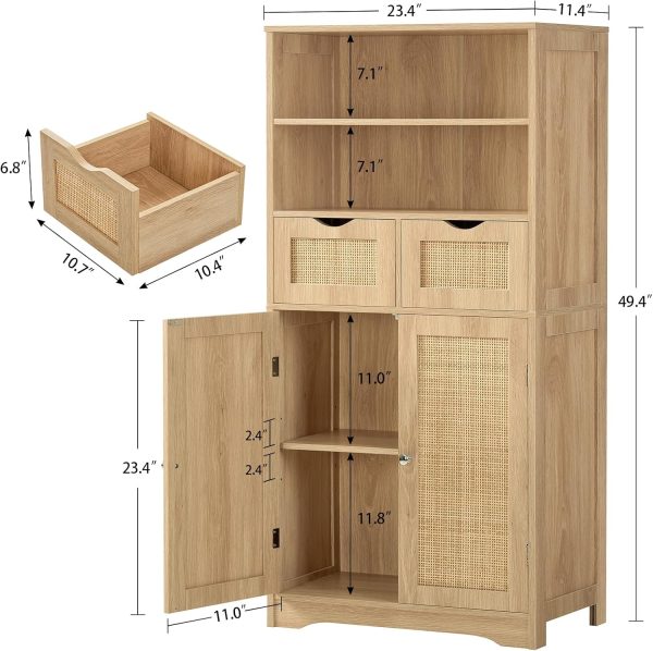 Tall Storage ,   with 2 Drawers & Adjustable Shelf, Accent  for Living Room, Dining Room, Home Office, Natural - Image 3