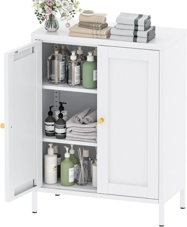 Bathroom Storage , Metal Storage  with 2 Adjustable Shelves & 2 Doors,Freestanding Sideboard  for Small Spaces, Living Room, Home Office, Dining Room,White