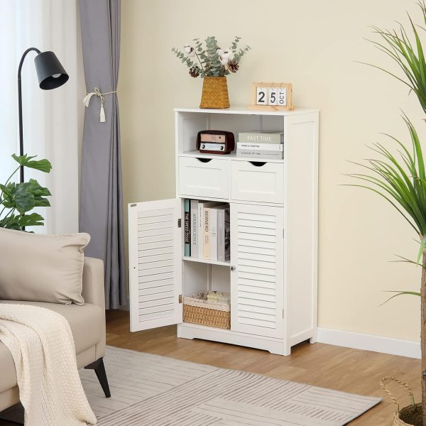 Bathroom , Storage  with 2 Drawers & 2 Shutter Doors, Floor  with Adjustable Shelf, for Living Room, Hallway, Home Office, White - Image 4