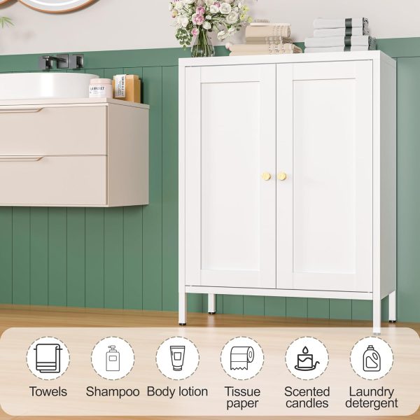 Bathroom Storage , Metal Storage  with 2 Adjustable Shelves & 2 Doors,Freestanding Sideboard  for Small Spaces, Living Room, Home Office, Dining Room,White - Image 6