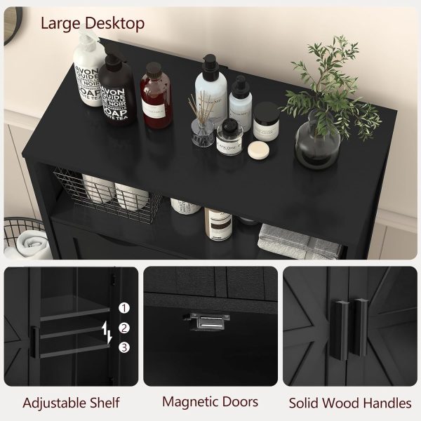 Bathroom , Floor  with 2 Doors & 2 Drawers, Bathroom Storage  with Adjustable Shelf, Freestanding  Storage Organizer for Living Room, Hallway, Black - Image 7