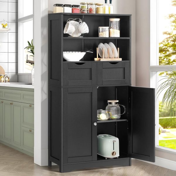 Tall Bathroom , Storage  with 2 Drawers & Adjustable Shelves, Bathroom Storage  for Living Room, Dining Room, Entryway, Black - Image 4