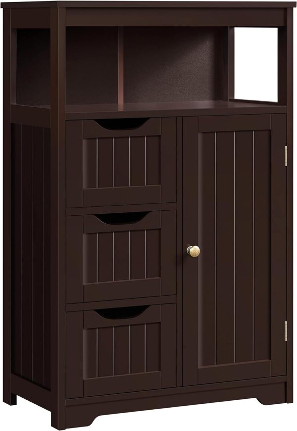 Wood Bathroom Floor  with 3 Drawers &1 Cupboard, Free Standing Storage Organizer Hallway Entryway  for Living Room Kitchen,