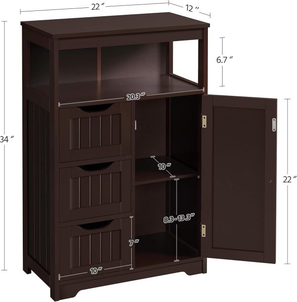 Wood Bathroom Floor  with 3 Drawers &1 Cupboard, Free Standing Storage Organizer Hallway Entryway  for Living Room Kitchen, - Image 3