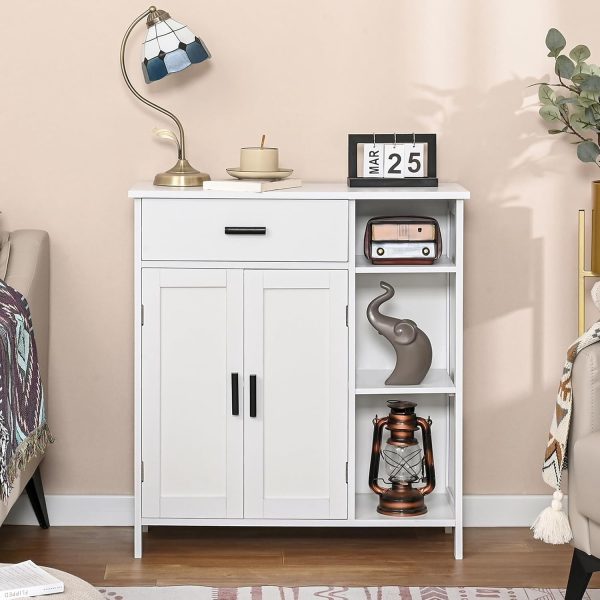 Bathroom , Floor Storage  with Doors and Shelves, Coffee Bar  with Drawer, Modern Organizer  for Living Room, Bathroom, Kitchen, White - Image 2