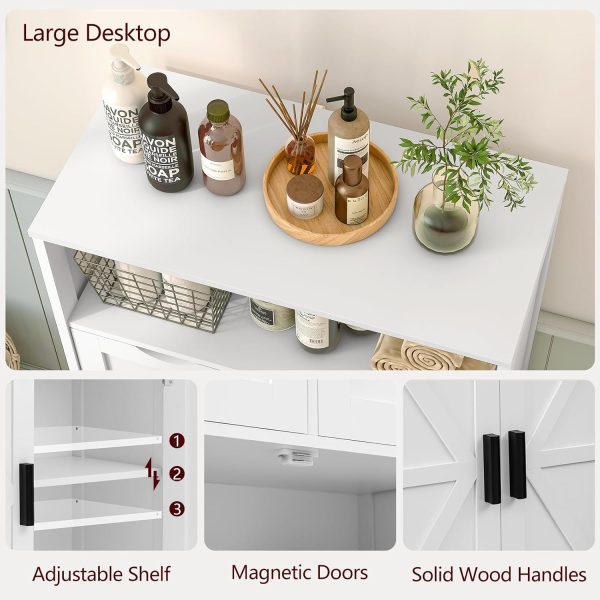 Bathroom , Storage  with 2 Doors & 2 Drawers, Bathroom Floor  with Adjustable Shelf, Freestanding Storage Organizer for Living Room, Hallway, White - Image 6