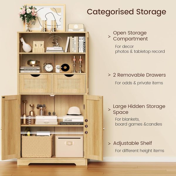 Tall Storage ,   with 2 Drawers & Adjustable Shelf, Accent  for Living Room, Dining Room, Home Office, Natural - Image 4