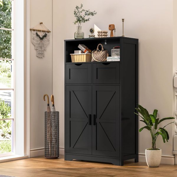 Bathroom , Floor  with 2 Doors & 2 Drawers, Bathroom Storage  with Adjustable Shelf, Freestanding  Storage Organizer for Living Room, Hallway, Black - Image 5