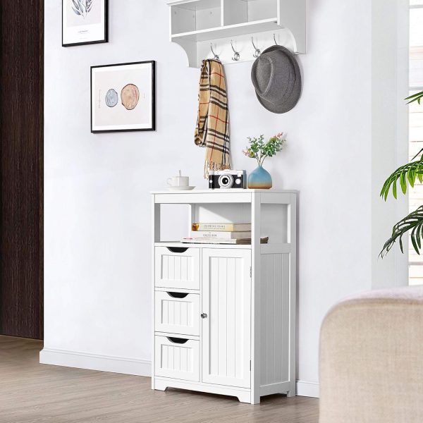 Bathroom Floor   Storage Organizer with 1 Door and 3 Drawers, Free-Standing Cupboard for Bathroom/Entryway/Living Room, White - Image 5