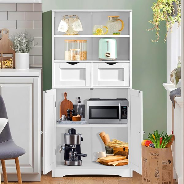 Tall Bathroom , Storage  with 2 Drawers & Adjustable Shelves, Bathroom Storage  for Living Room, Dining Room, Entryway, White - Image 4