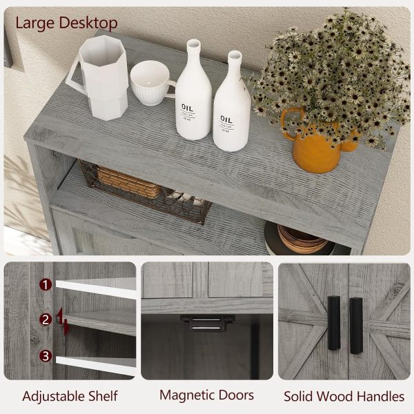 Bathroom , Storage  with 2 Adjustable Drawers & 2 Barn Doors, Standing Cupboard with 2 Shelf, Floor  for Living Room, Home Office, Kitchen, Grey - Image 7