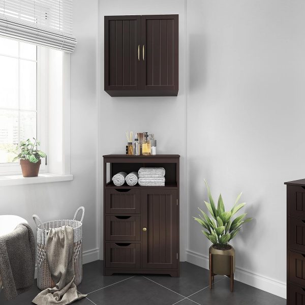 Wood Bathroom Floor  with 3 Drawers &1 Cupboard, Free Standing Storage Organizer Hallway Entryway  for Living Room Kitchen, - Image 2