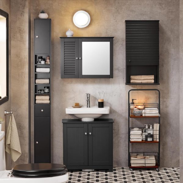 Bathroom Tall  with 1 Drawer, 2 Doors and Adjustable Shelves, Bathroom Shelf,  Storage  with Open Compartments, Black BZR34-SCH - Image 9