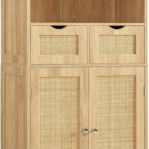 Tall Storage ,   with 2 Drawers & Adjustable Shelf, Accent  for Living Room, Dining Room, Home Office, Natural