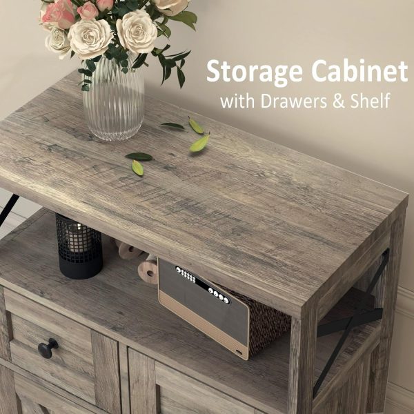 Storage  with Drawers and Shelf, Freestanding Kitchen Pantry Storage , Floor Storage  Hutch Cupboard for Kitchen, Living Room, Home Office, Rustic Grey - Image 6