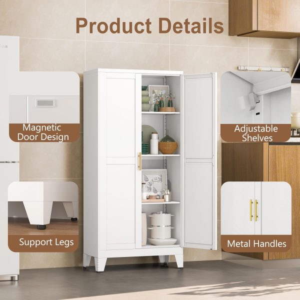 Metal Kitchen Pantry Storage  with 2 Doors and 3 Adjustable Shelves,Pantry  with Adjustable Leveling Foot for Kitchen, Living Room, Dining Room??White?? - Image 3
