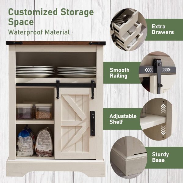 Bathroom Floor ,  Storage  with Sliding Barn Door & Storage Drawers, Small Storage  for Bathroom, Kitchen, Living Room, Rustic Oak with Antique White - Image 6