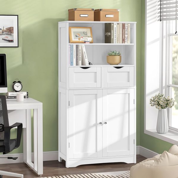 Tall Bathroom , Storage  with 2 Drawers & Adjustable Shelves, Bathroom Storage  for Living Room, Dining Room, Entryway, White - Image 5