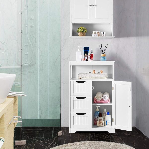 Bathroom Floor   Storage Organizer with 1 Door and 3 Drawers, Free-Standing Cupboard for Bathroom/Entryway/Living Room, White - Image 2