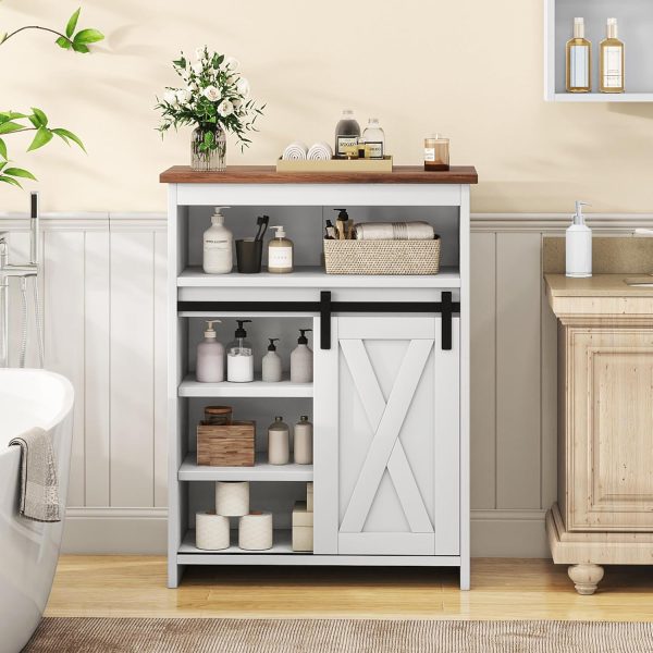 Bathroom Floor  with Doors, Bathroom Storage  with Sliding Barn Door and Adjustable Shelves for Bathroom, Living Room, Entryway, Kitchen??White - Image 3