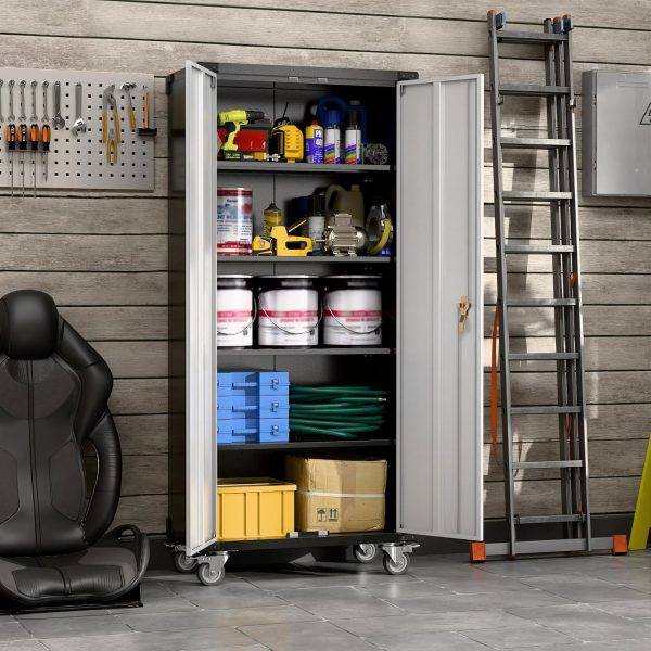 Storage  with Wheels,72" Metal Storage  with 2 Doors and 4 Adjustable Shelves, Lockable Rolling ,Home Office Metal Utility  for ,Assembly Required - Image 2