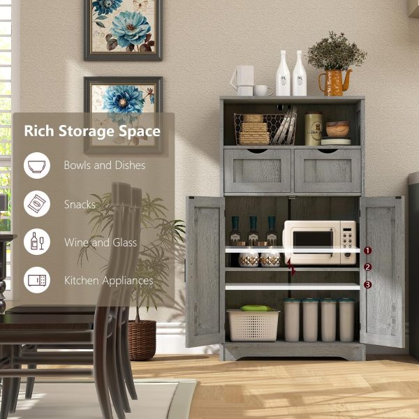 Bathroom , Storage  with 2 Adjustable Drawers & 2 Barn Doors, Standing Cupboard with 2 Shelf, Floor  for Living Room, Home Office, Kitchen, Grey - Image 5