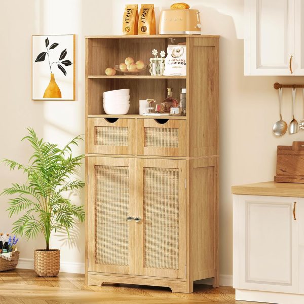 Tall Storage ,   with 2 Drawers & Adjustable Shelf, Accent  for Living Room, Dining Room, Home Office, Natural - Image 2