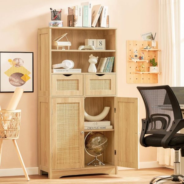 Tall Storage ,   with 2 Drawers & Adjustable Shelf, Accent  for Living Room, Dining Room, Home Office, Natural - Image 5