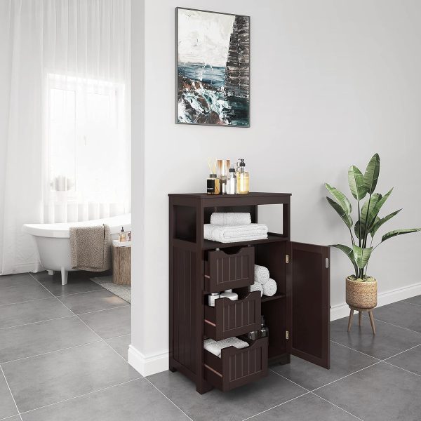 Wood Bathroom Floor  with 3 Drawers &1 Cupboard, Free Standing Storage Organizer Hallway Entryway  for Living Room Kitchen, - Image 8