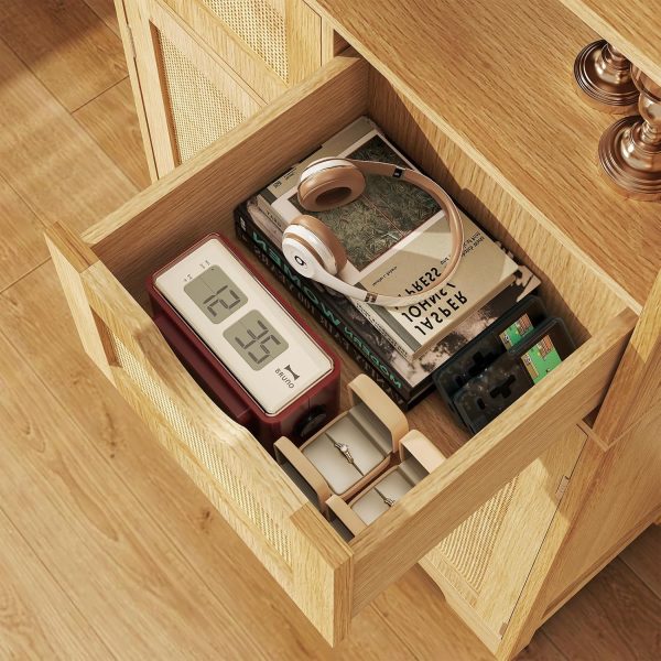Tall Storage ,   with 2 Drawers & Adjustable Shelf, Accent  for Living Room, Dining Room, Home Office, Natural - Image 6