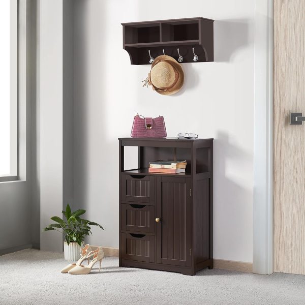 Wood Bathroom Floor  with 3 Drawers &1 Cupboard, Free Standing Storage Organizer Hallway Entryway  for Living Room Kitchen, - Image 4