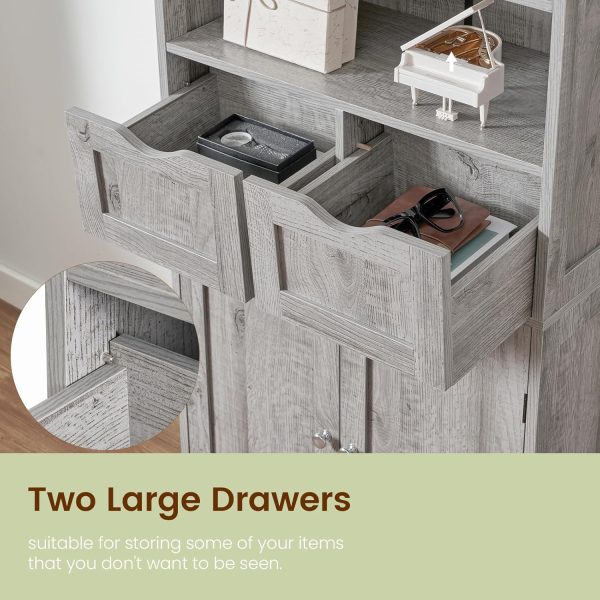 Tall Storage  with 2 Drawers & Adjustable Shelves, Bathroom  with Doors, Cupboard, Floor  for Living Room, Dining Room, Entryway, Grey - Image 7