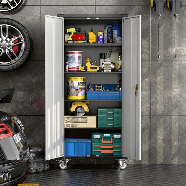 Storage  with Wheels,72" Metal Storage  with 2 Doors and 4 Adjustable Shelves, Lockable Rolling ,Home Office Metal Utility  for ,Assembly Required - Image 4
